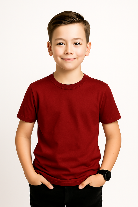 Boys Half Sleeve T-shirt – Maroon | 190 GSM