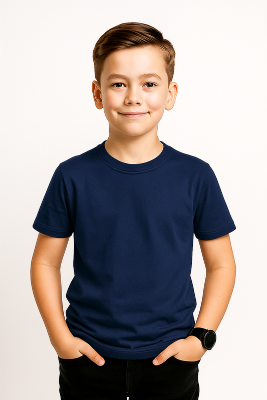 Boys Half Sleeve T-shirt – Navy Blue | 190 GSM