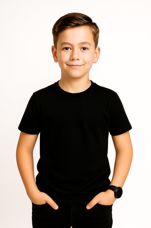 Boys Half Sleeve T-shirt – Black | 190 GSM